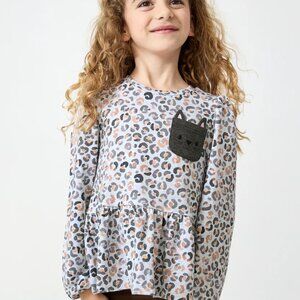 Snowy Leopard Puff Sleeve Peplum Top 4T Little Sleepies